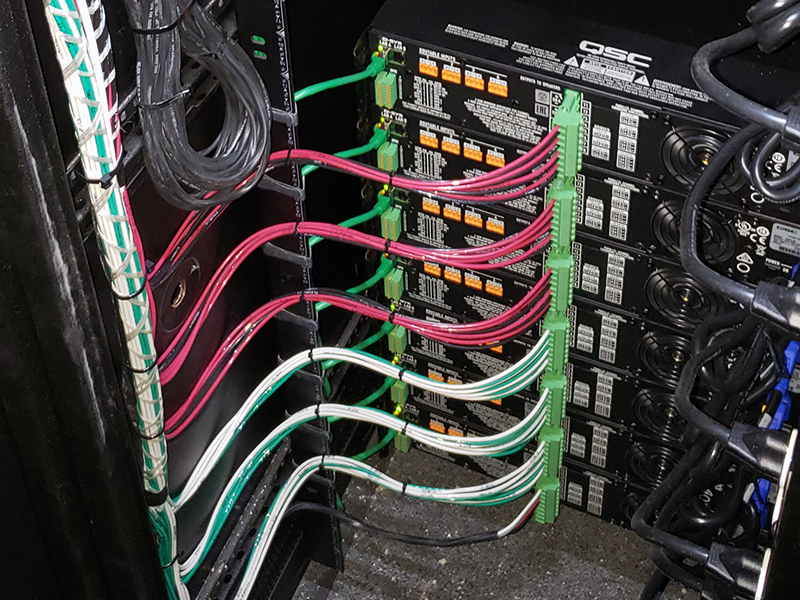 A/V equipment wiring at AMC Empire 25 in Manhattan, NY.
